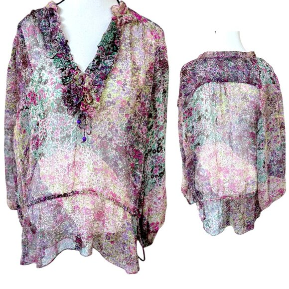 BUNDLE OF 3 VINTAGE LUCKY BRAND‎ Y2K BOHO BLOUSE TOPS X LARGE/1X - Picture 3 of 5